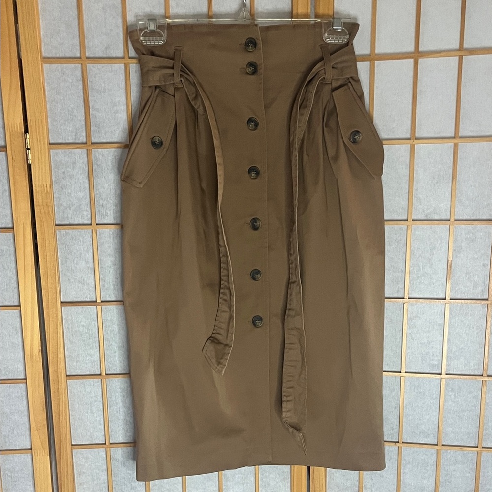 H&M Brown Pencil Skirt with Button Detail
